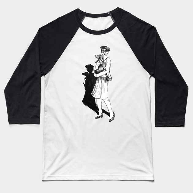 Drwaing of a woman with dog Baseball T-Shirt by Arpi Design Studio